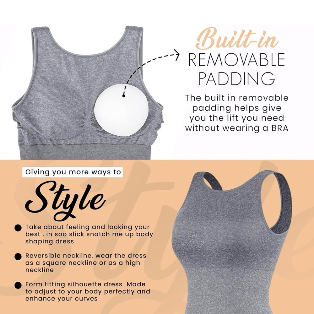 Body Sculpting Grey Short‎ Dress L-XXL - Picture 3 of 6